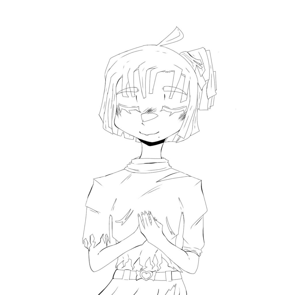 Character Sketch Illustration with Gentle Pose Character sketch illustration with hands clasped and relaxed posture