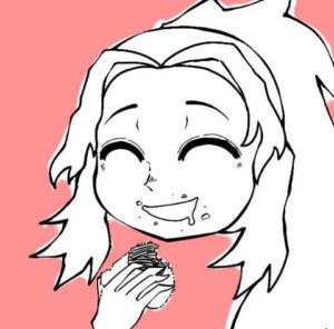 Line art character drawing with clean outlines and simple background