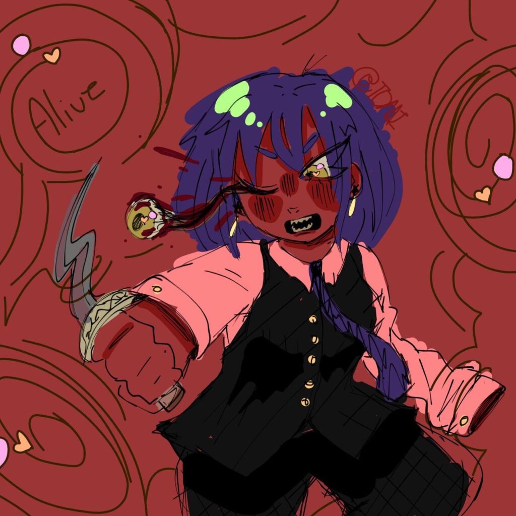 Demon Portrait Illustration With Bold Colors Demon portrait illustration with red background, stylized character, and expressive pose